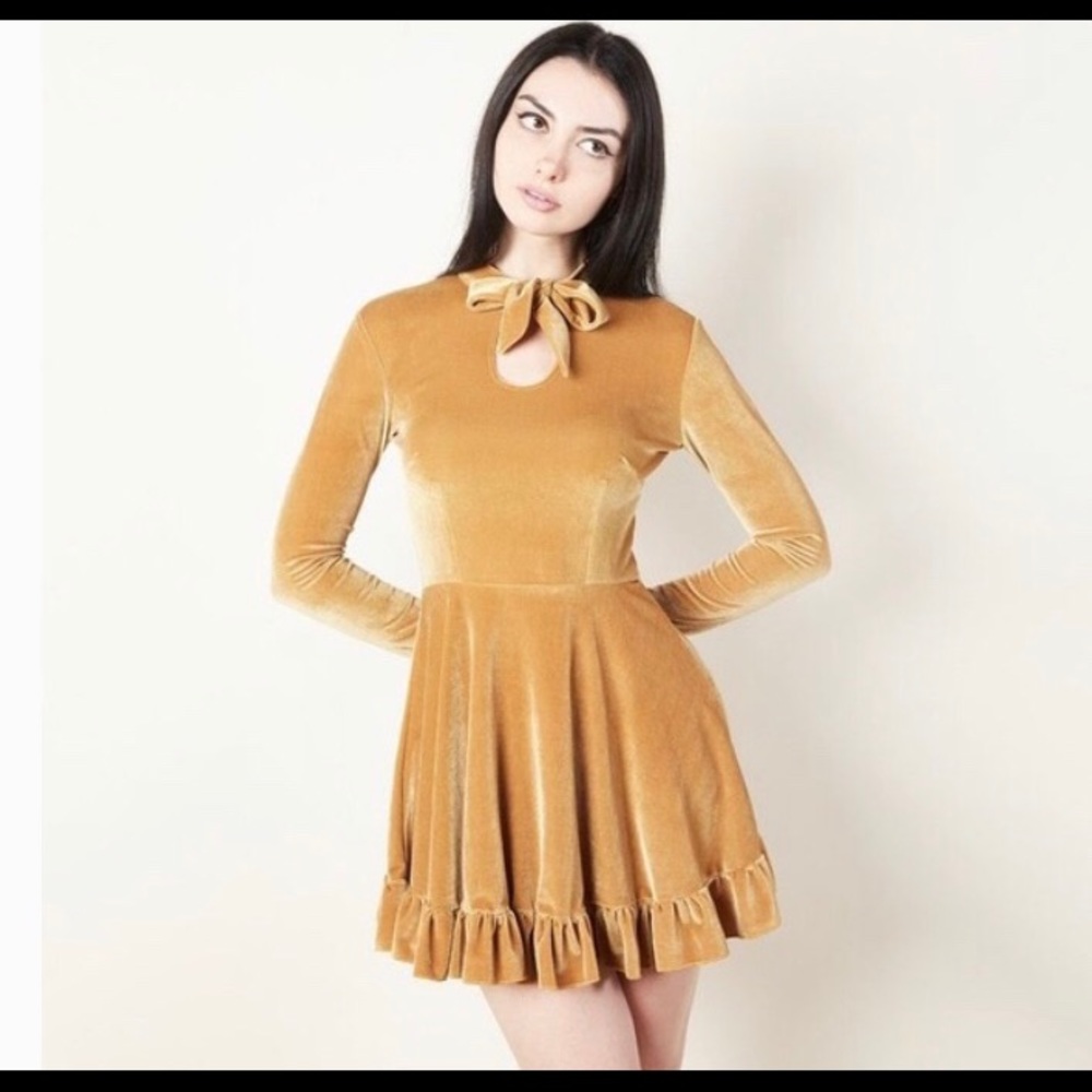 Valfré Gold Velvet Dress with Neck Tie